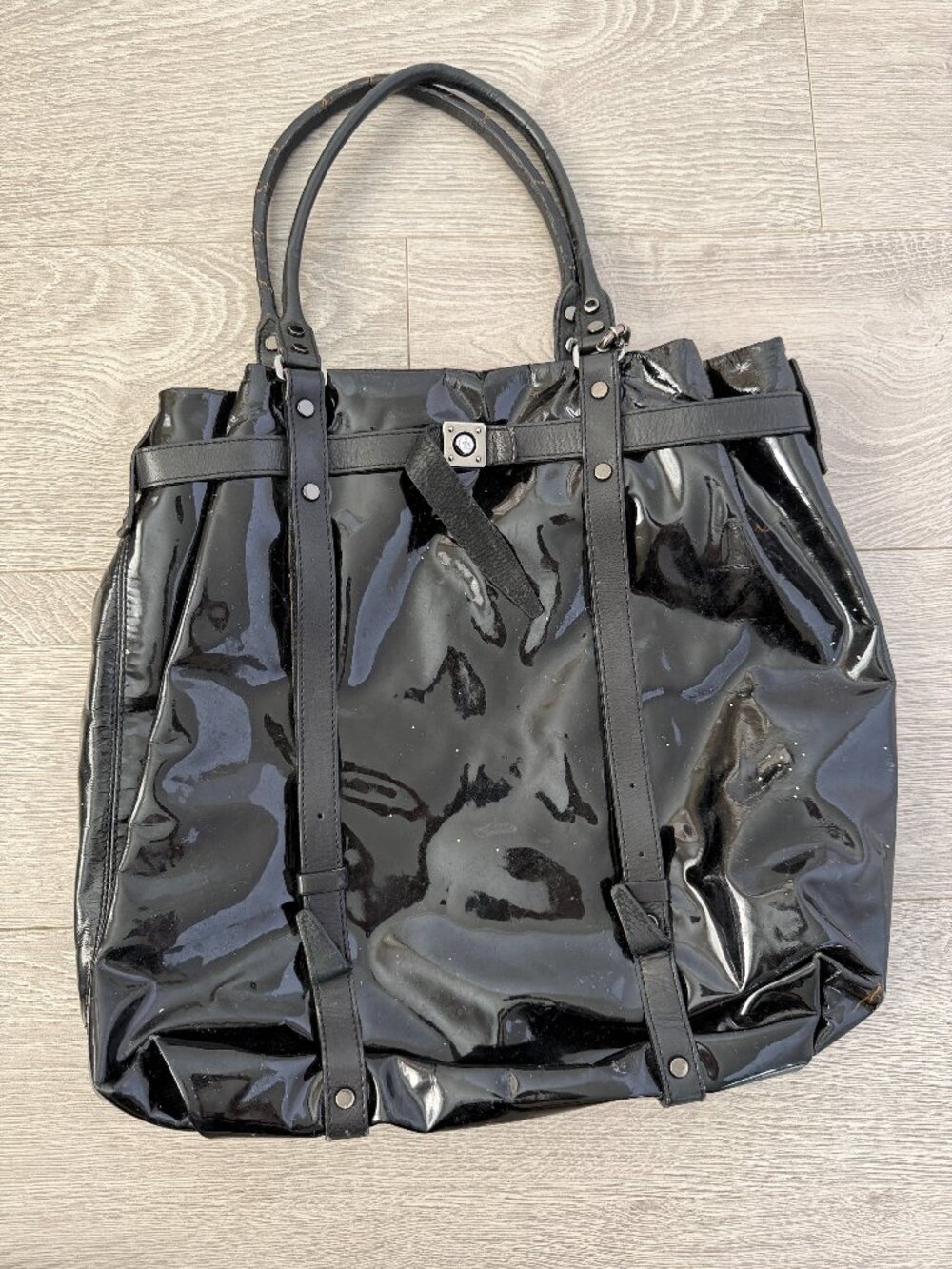 Lanvin Paris Black Patent Leather Mai Tai Oversized Tote purse- TLC